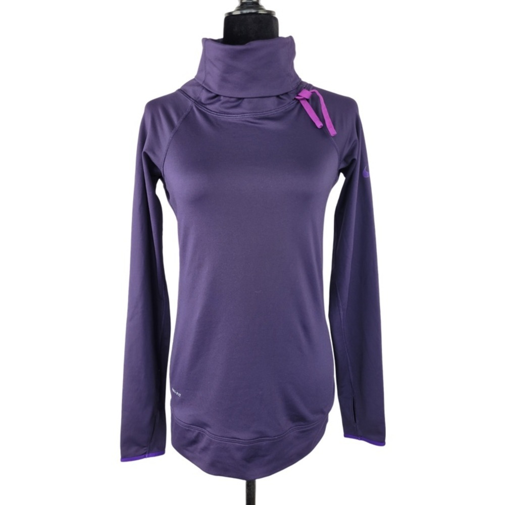 NIKE Woman’s PRO HYPERWARM SIDE TIE long sleeve turtleneck TOP purple size S - Picture 12 of 14